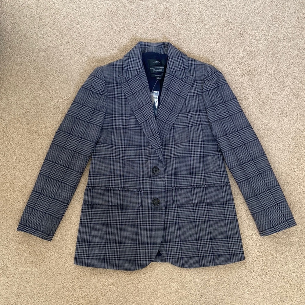 J.Crew Somerset Checked Blazer Italian Stretch Wool Gray 0P
